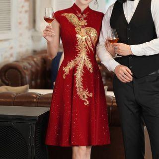 Cap-sleeve Sequined Qipao Evening Dress