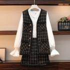 Tweed Vest / Shirt / Mini Skirt / Set