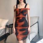 Off Shoulder Panel Mesh Ruched Bodycon Dress