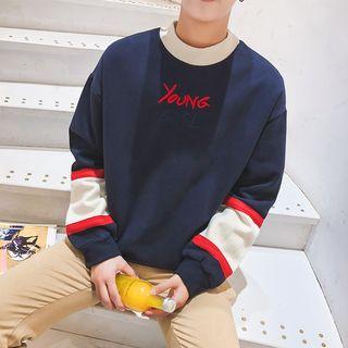 Color-block Lettering Loose-fit Crewneck Sweatshirt