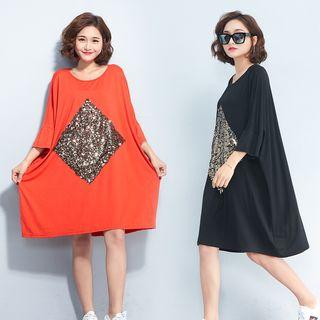 3/4-sleeve Sequined T-shirt Dress