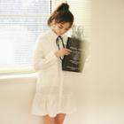 Long-sleeve Embroidered Mini Dress White - One Size