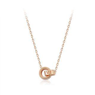 925 Sterling Silver Plated Rose Gold Fashion Simple Roman Numeral Double Round Necklace Rose Gold - One Size