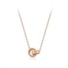 925 Sterling Silver Plated Rose Gold Fashion Simple Roman Numeral Double Round Necklace Rose Gold - One Size