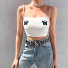 Butterfly Embroidered Cropped Camisole Top
