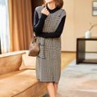 Patterned Panel A-line Dress Pattern - Black & Beige - One Size