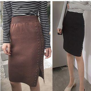 Studded Side-slit Midi Skirt