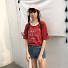 Cut-out Sleeve Printed Tee