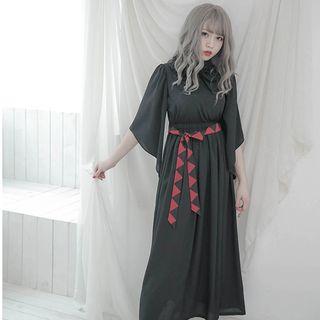 Bow Accent Elbow Sleeve Midi Dress