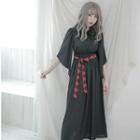 Bow Accent Elbow Sleeve Midi Dress