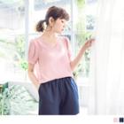 V-neck Puff Sleeve Chiffon Top