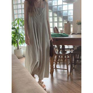 Square-neck Sleeveless Pintuck-trim Dress