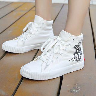 Print Canvas High-top Lace-up Sneakers
