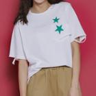 Star Print Short-sleeve Distressed T-shirt