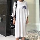 3/4-sleeve Numbering Midi T-shirt Dress