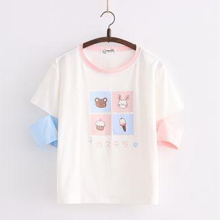 Short-sleeve Cartoon Print Cutout T-shirt