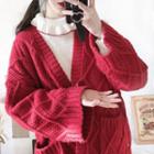 Toggle-button Oversize Cardigan Red - One Size