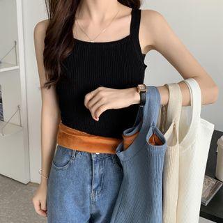 Square-neck Plain Fleece Lining Tank Top