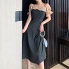 Two-tone Panel Off-shoulder Midi A-line Dress