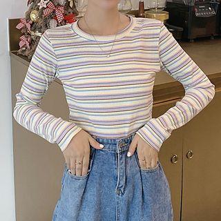 Striped Ribbed Long-sleeve Top