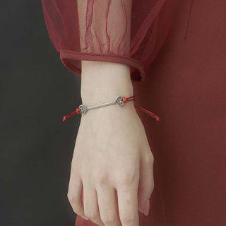 925 Sterling Silver Bar Red String Bracelet Silver - One Size
