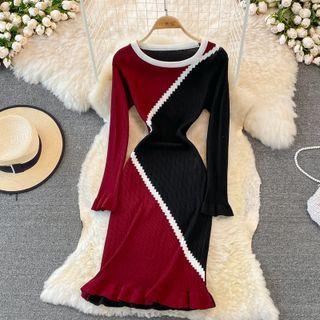 Ruffle Color Block Knit Dress