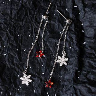 925 Sterling Silver Snow & Star Dangle Earring 1 Pair - 925 Silver - Earrings - Snowflake - One Size