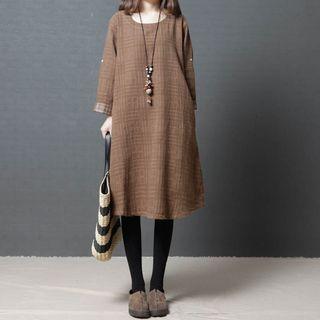 Long-sleeve Check Shift Dress