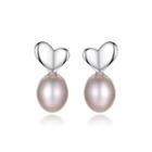 Sterling Silver Simple Fashion Heart-shaped Purple Freshwater Pearl Stud Earrings Silver - One Size