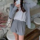 Set: Striped Zip Hoodie + Shorts Hoodie - Stripes - Gray - One Size / Shorts - Stripes - Gray - One Size