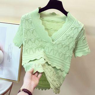 Ruffle Trim Open-knit Top