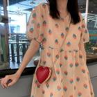 Picture Print Puff-sleeve Chiffon Dress As Shown In Figure - One Size