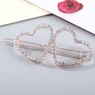 Heart Rhinestone Hair Clip Gold - One Size