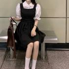 Puff-sleeve Blouse / Bow-back Overall Dress