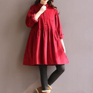 Long-sleeve A-line Corduroy Dress