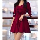 Long-sleeve Tie-front A-line Dress