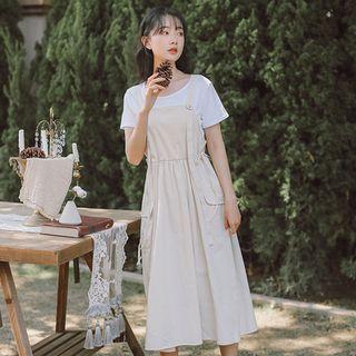 Detachable-pouch Midi A-line Overall Dress