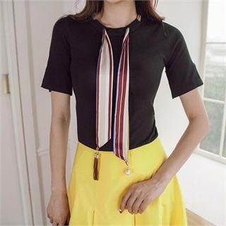 Inset Scarf Slim-fit Knit Top