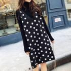 Mock-neck Sweater / Polka Dot Pinafore Dress / Set