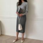 Cable-knit H-line Skirt