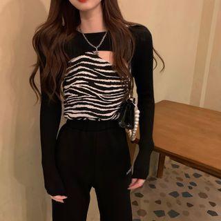 Long-sleeve Cropped Top / Zebra Print Tank Top