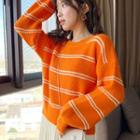 Long-sleeve Striped Sweater Tangerine - One Size