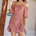 Cold-shoulder Elbow-sleeve Swim Dress