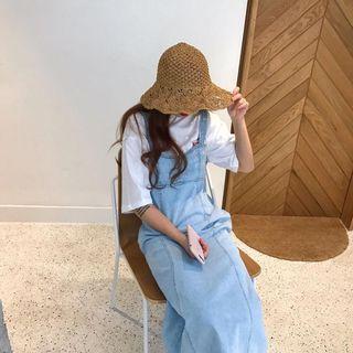 Plain Midi Denim Pinafore Dress