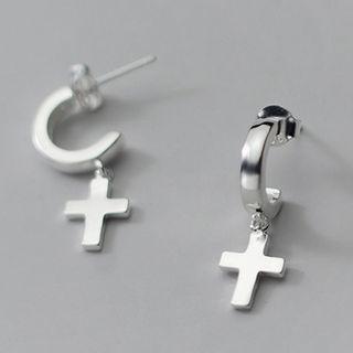 Cross Drop Earring S925 - 1 Pr - Silver - One Size