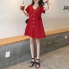 Side Tie Short-sleeve A-line Dress Red - One Size