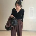 Twist-front V-neck Sweater Black - One Size