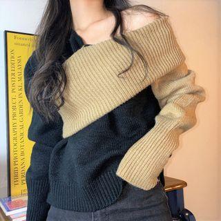 One-shoulder Paneled Sweater
