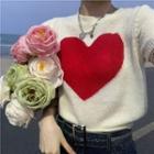 Short-sleeve Heart Knit Cropped Top