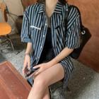 Short-sleeve Oversize Striped Shirt As Shown In Figure - One Size